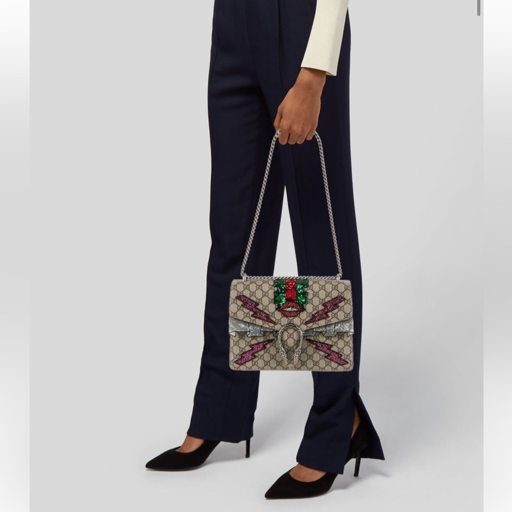 Gucci GG Supreme Monogram Lightning Embroidered Medium Dionysus Shoulder Bag - Picture 9 of 16